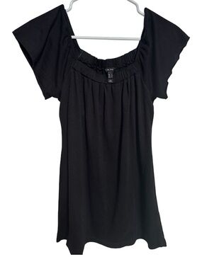 Black Short Sleeve Scoop-Neck Blouse Top